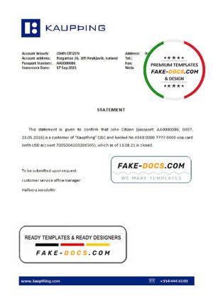 Iceland Kaupthing bank account closure reference letter template in Word and PDF format