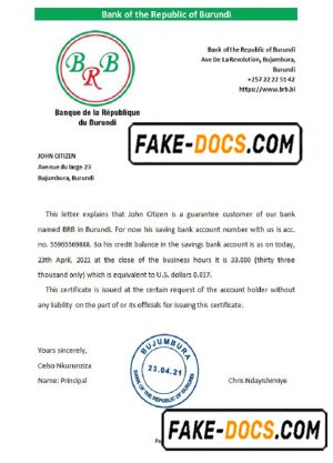 Burundi The Republic Bank of Burundi bank account reference letter template in Word and PDF format