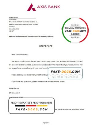 India Axis bank account closure reference letter template in Word and PDF format