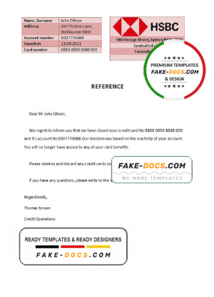 Australia HSBC bank account closure reference letter template in Word and PDF format