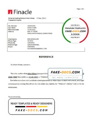 India Finacle bank account closure reference letter template in Word and PDF format