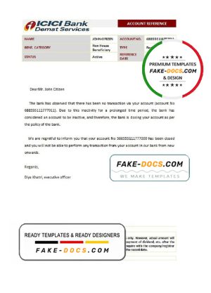 India ICICI bank account closure reference letter template in Word and PDF format