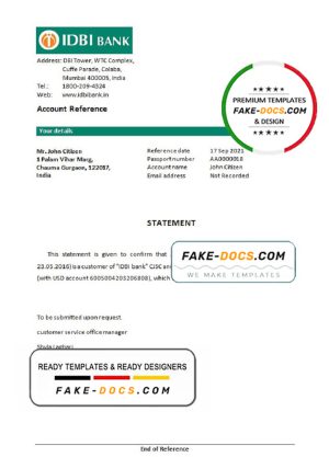 India IDBI bank account closure reference letter template in Word and PDF format