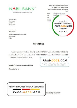India Nabil bank account closure reference letter template in Word and PDF format