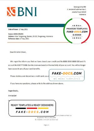 Indonesia Negara bank account closure reference letter template in Word and PDF format
