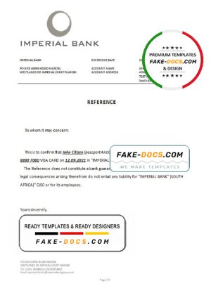 South Africa Imperial Bank bank account closure reference letter template in Word and PDF format