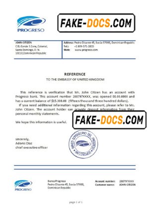 Dominican Republic Banco Progreso bank account balance reference letter template in Word and PDF format