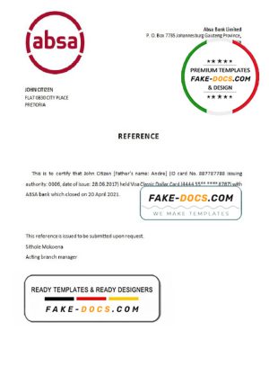 South Africa ABSA bank account closure reference letter template in Word and PDF format