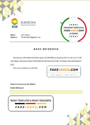 Iraq Kurdistan International bank account closure reference letter template in Word and PDF format