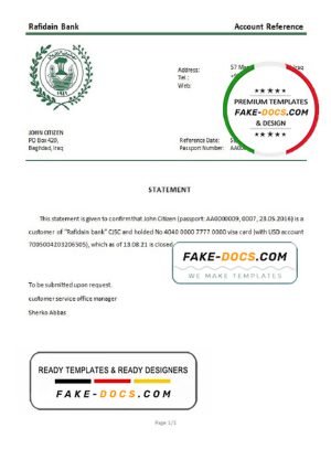 Iraq Rafidain bank account closure reference letter template in Word and PDF format
