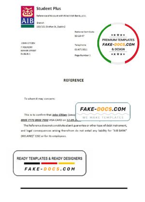 Ireland AIB bank account closure reference letter template in Word and PDF format