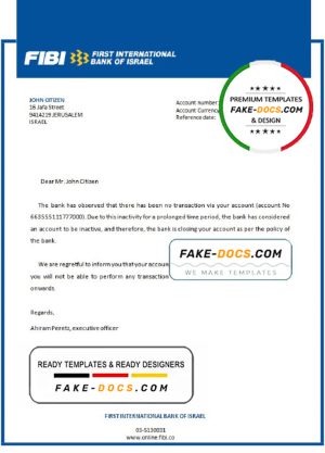 Israel First International Bank of Israel bank account closure reference letter template in Word and PDF format