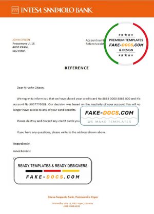 Slovenia Intesa Sanpaolo bank account closure reference letter template in Word and PDF format