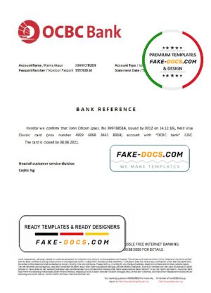 Singapore OCBC Bank bank account closure reference letter template in Word and PDF format