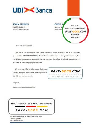 Italy UBI bank account closure reference letter template in Word and PDF format