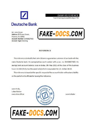 Germany Deutsche bank account reference letter template in Word and PDF format