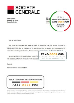 Serbia Societe Generale bank account closure reference letter template in Word and PDF format