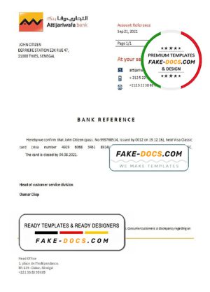 Senegal Attijariwafa bank account closure reference letter template in Word and PDF format