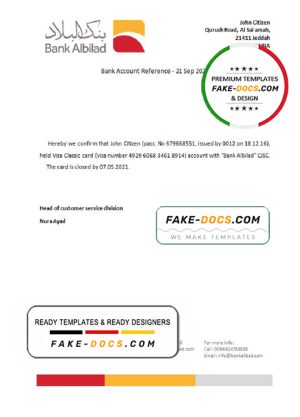 Saudi Arabia Albilad Bank bank account closure reference letter template in Word and PDF format