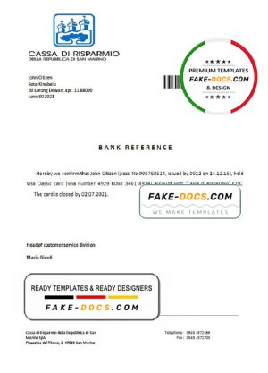 San Marino Cassa di Risparmio bank account closure reference letter template in Word and PDF format