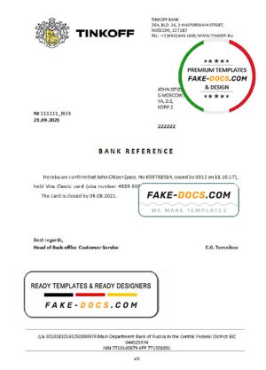Russia Tinkoff bank account closure reference (USD) letter template in Word and PDF format (in English)