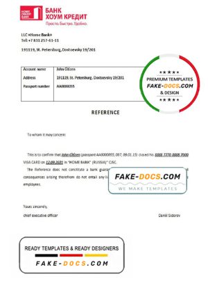 Russia Bank Home Credit bank account closure reference letter template in Word and PDF format
