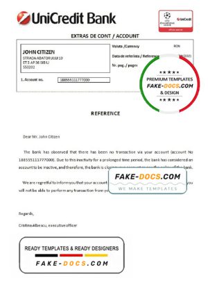 Romania UniCredit Bank bank account closure reference letter template in Word and PDF format