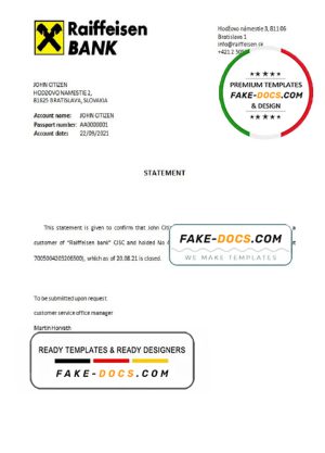 Slovakia Raiffeisen bank account closure reference letter template in Word and PDF format