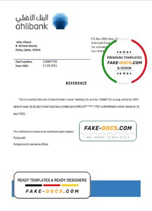 Qatar Ahlibank bank account closure reference letter template in Word and PDF format