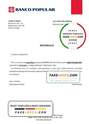 Portugal Banco Popular bank account closure reference letter template in Word and PDF format