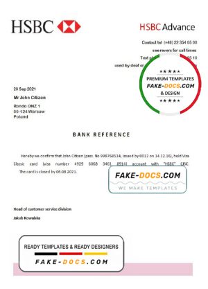 Poland HSBC Advance bank account closure reference letter template in Word and PDF format