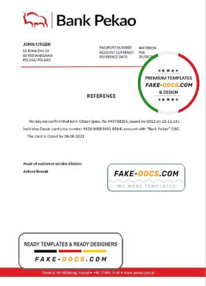 Poland Bank Pekao bank account closure reference letter template in Word and PDF format