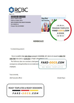 Philippines RCBC bank account closure reference letter template in Word and PDF format
