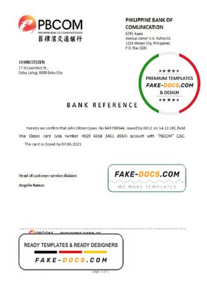 Philippines Pilippine Bank of Comunication bank account closure reference letter template in Word and PDF format