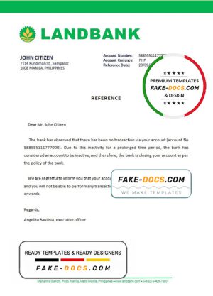 Philippines Landbank bank account closure reference letter template in Word and PDF format