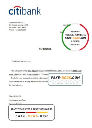 Peru Citibank bank account closure reference letter template in Word and PDF format