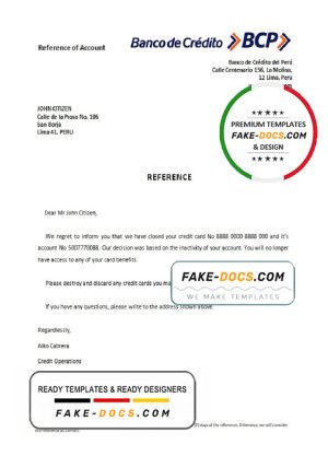Peru Banco de Credito bank account closure reference letter template in Word and PDF format