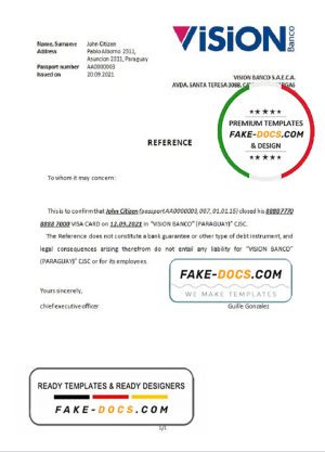 Paraguay Vision Banco bank account closure reference letter template in Word and PDF format