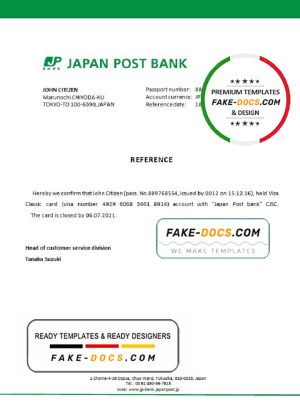 Japan Post bank account closure reference letter template in Word and PDF format
