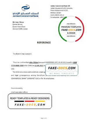Jordan Commercial bank account closure reference letter template in Word and PDF format