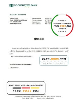 Kenya Co-operative bank account closure reference letter template in Word and PDF format