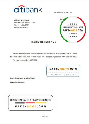 Kenya Citibank account closure reference letter template in Word and PDF format