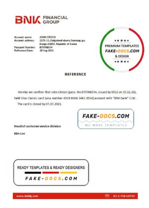 Korea BNK bank account closure reference letter template in Word and PDF format