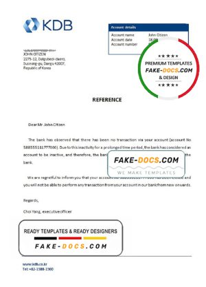 Korea KDB bank account closure reference letter template in Word and PDF format