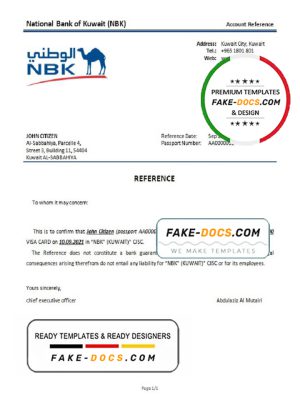 Kuwait National Bank of Kuwait bank account closure reference letter template in Word and PDF format