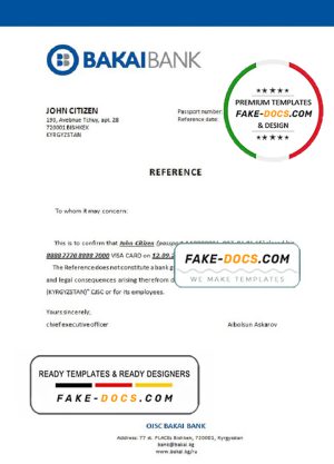 Kyrgyzstan OJSC Bakai Bank bank account closure reference letter template in Word and PDF format