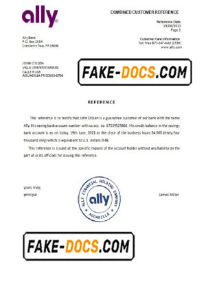 USA Ally bank account reference letter template in Word and PDF format