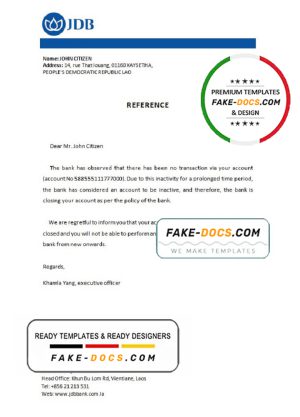 Laos Joint Development Bank bank account closure reference letter template in Word and PDF format