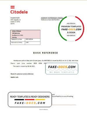 Latvia Citadele bank account closure reference letter template in Word and PDF format