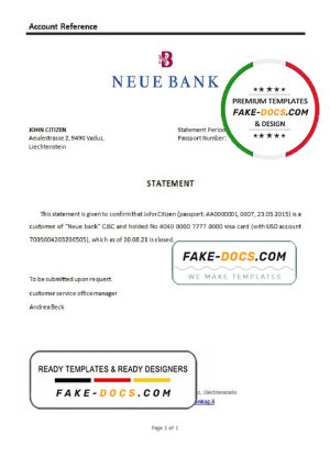 Liechtenstein Neue Bank bank account closure reference letter template in Word and PDF format